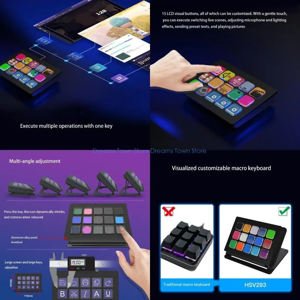 HX6A LCD Controller Keyboard with Scene Switching Functions Quick Operation Hotkeys for Stream Control Panel