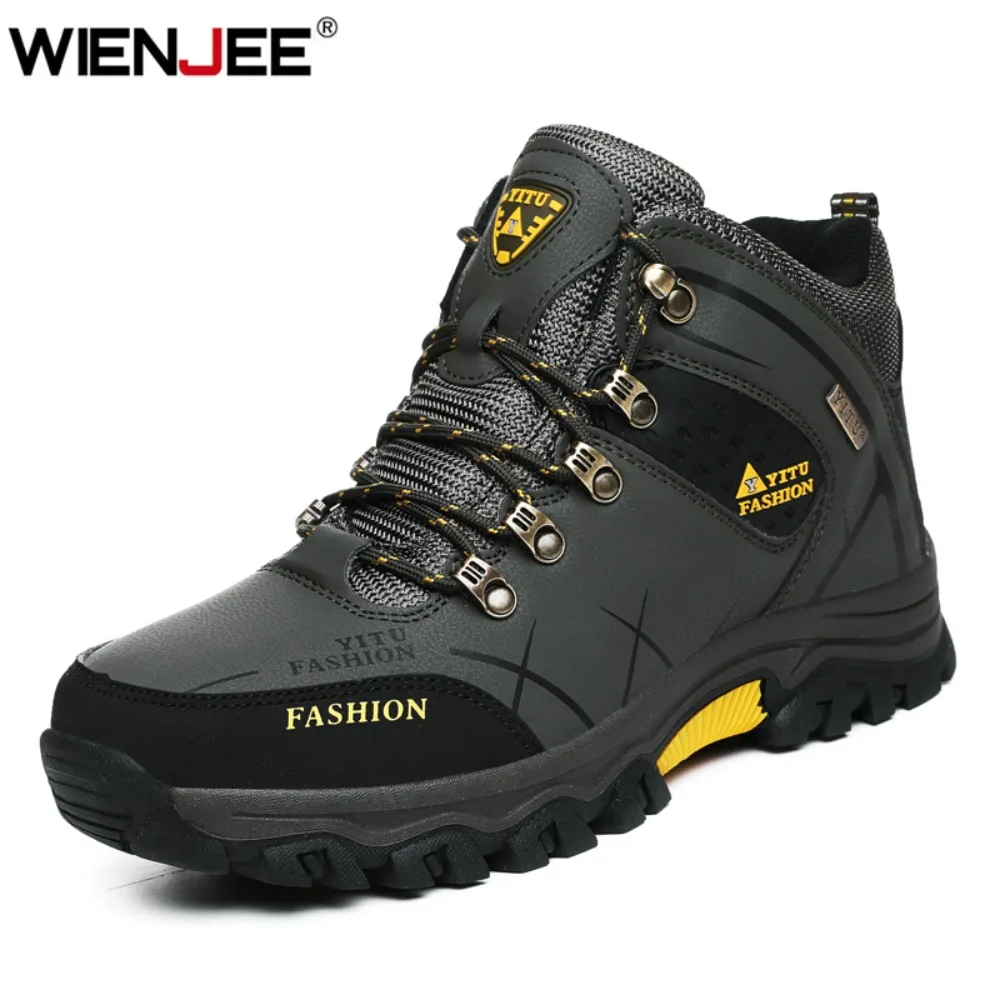 

Brand Men Winter Snow Boots Waterproof Leather Sneakers Super Warm Men's Boots Outdoor Male Hiking Boots Work Shoes Size 39-47