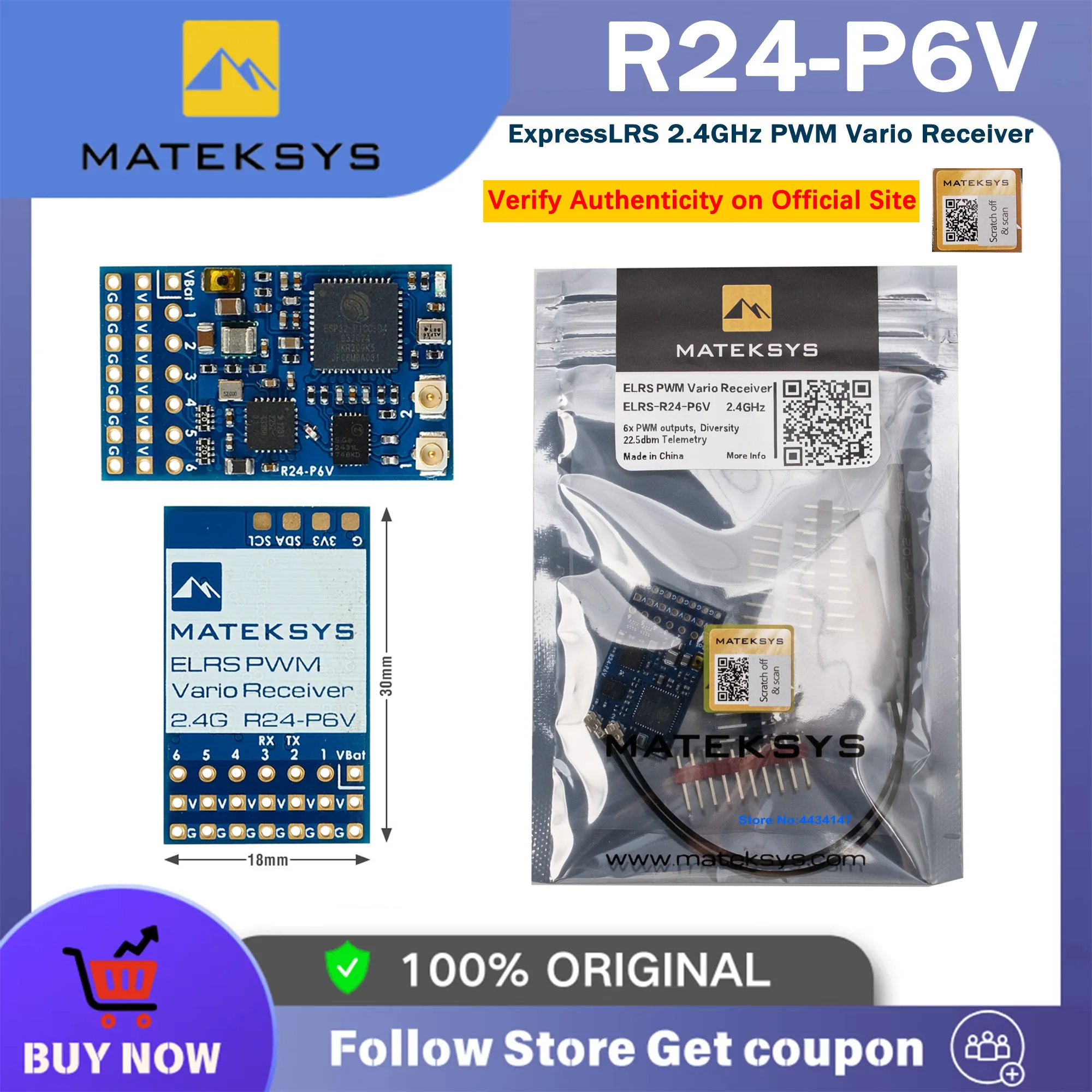 MATEK MATEKSYS ExpressLRS R24-P6V 2.4GHz ELRS Receiver ESP32 SX1281 UART ELRS for FPV Freestyle Long Range Racing Drones