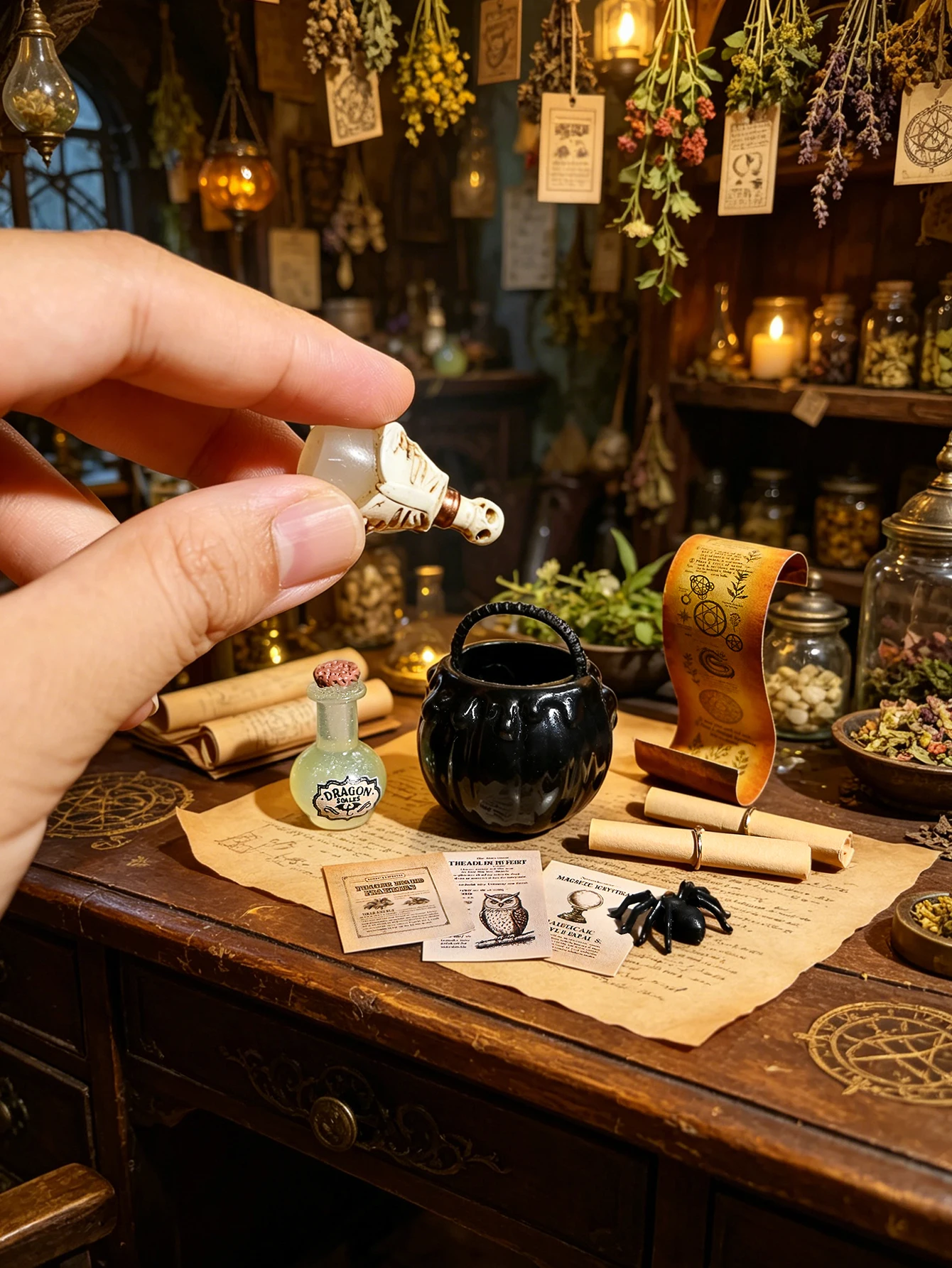 Miniature réaliste de scène de crâne magique, accessoires pour maison de poupée 1/6, 1/12, décoration pour maison de poupée, accessoires pour maison miniature, accessoires de photographie, ornements pour micro-paysages, décorations miniatures, petits cadeaux, objets de décoration pour la maison