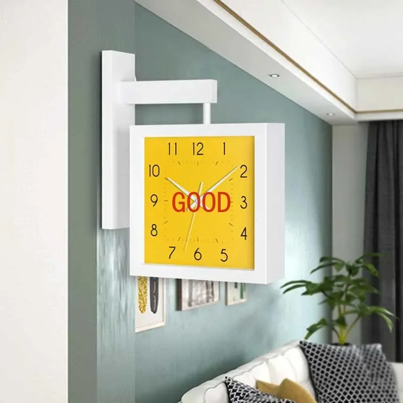 

Wooden Double Sided Wall Clocks Mechanism Silent Wall Clock Interior Modern Minimalist Clocks Creative Living Room Decoration
