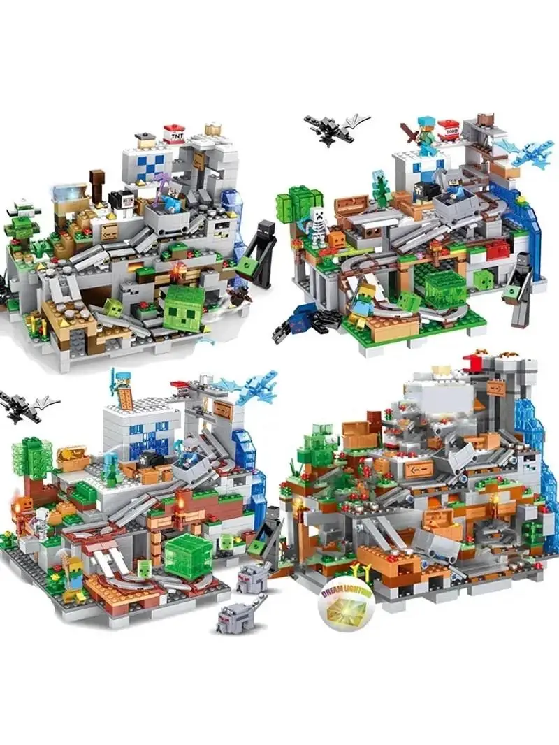 The Cave Village Mine Farm TreeHouse Deep Dark Battle Constructions Bouwsteenmodel Speelgoed DIY voor kinderen Kerstcadeau - afbeelding 2