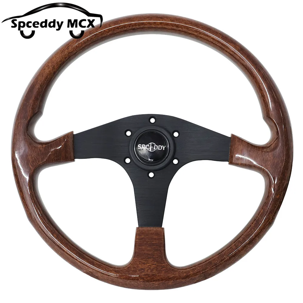 Spceddy Racing Steering Wheel 14inch 350mm Classic Wood Grain Look ABS Grip Flat With Aluminum Bracket T14260420120