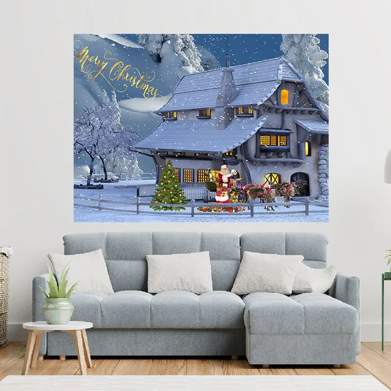 Nordic Style Christmas Tapestry, DIY Scenery Xmas Wall Hanging, Aesthetic Background Cloth for Bedroom Living Room, Internet Cel