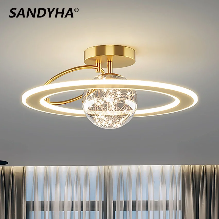 SANDYHA Modern LED Pendant Light Fixture Unique Planetary Shaped Glass Ball Chandelier Stylish Home Decoration Perfect for