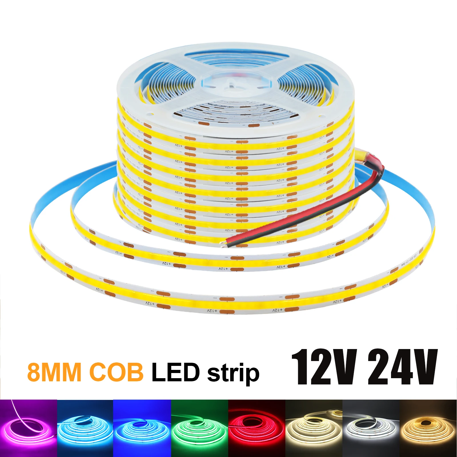 COB Strip DC 12V 24V 320Leds/M High Density White Pink Yellow Ice Blue Red Green Home Decor Flexible Ribbon Rope LED Light