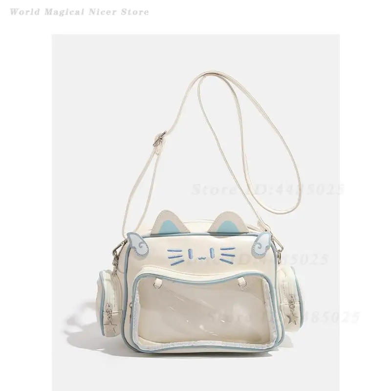 Women Cute Cat Ita Bag Large Capacity Versatile Crossbody Shoulder Backpack Trendy Girls Daily Casual Pin Display Purse