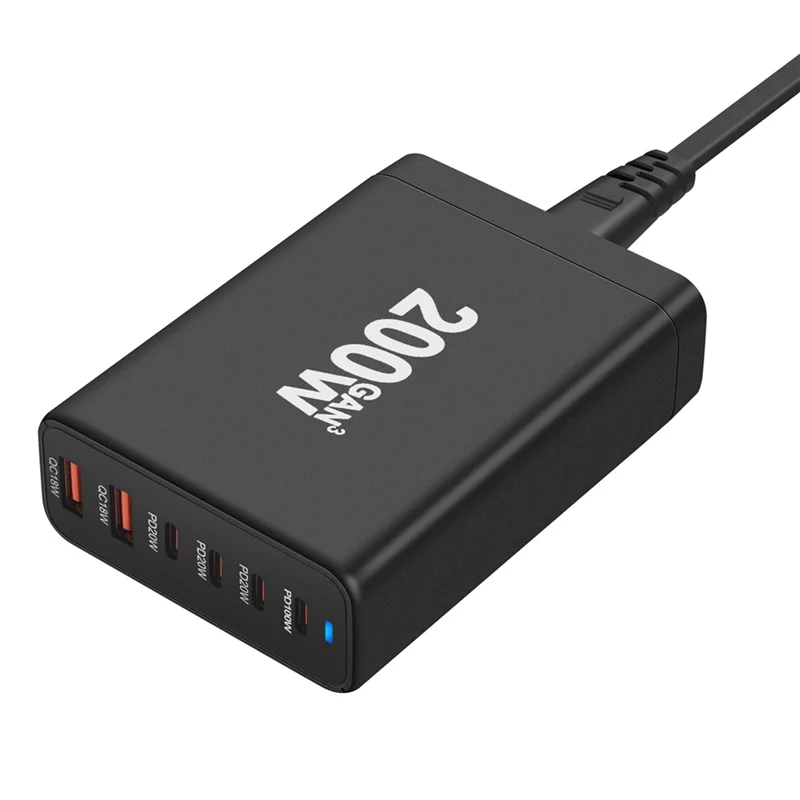 

Настольное зарядное устройство Gan, 200 Вт, 6-портовое зарядное устройство USB Type C PD, быстрое зарядное устройство 3,0 USB Type C, быстрое зарядное устройство для телефона, USB-зарядное устройство