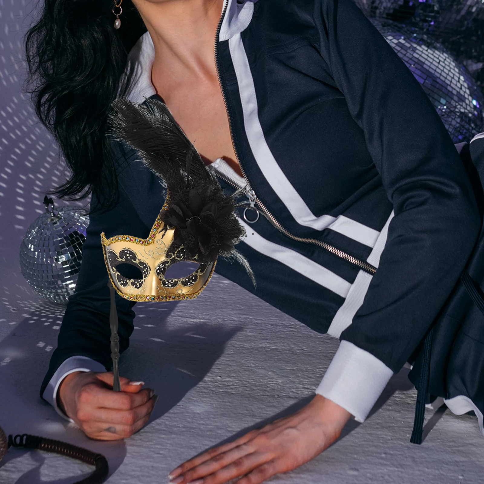 

Mask Masquerade Carnival Party Decorations Women Stick Costume Cool Halloween Cosplay Stage Performance Lightweight