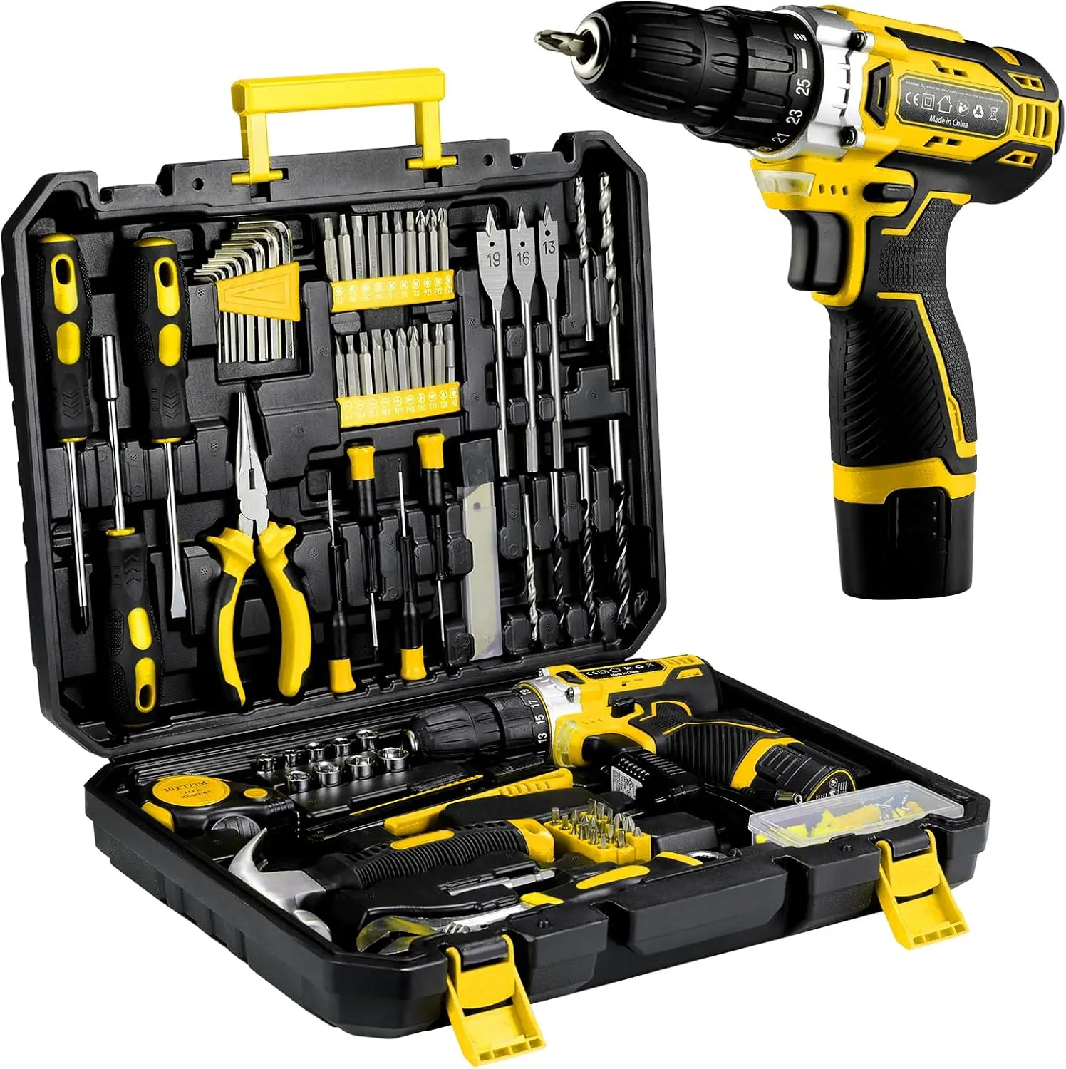 

138-Piece Home Tool Kit with Cordless Drill, Magnetic Bits & Durable Case for DIY Projects and Repairs