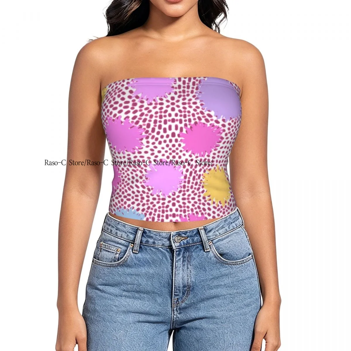 Strapless Sexy Tube Tops Summer Outfits Women Backless Shoulder Wrap Abstract Polka Dots Female Crop Top