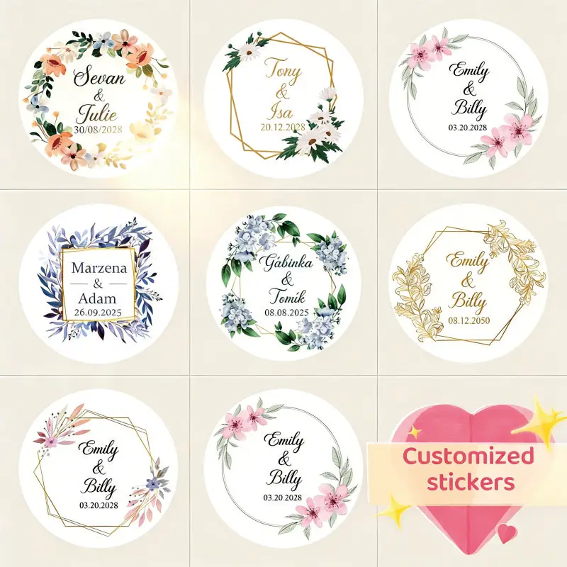 

Personalized tag stickers, customized names on wedding stickers, and thank you stickers at the bride's wedding banquet
