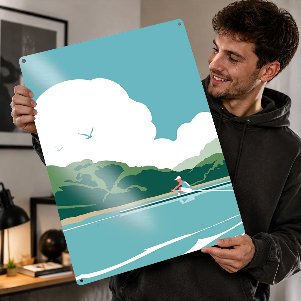 Rowing on a Serene Lake Metal Poster Perfect Gift for Fans Lovers Personalized Wall Art Metal Sign for Room Decoration Items