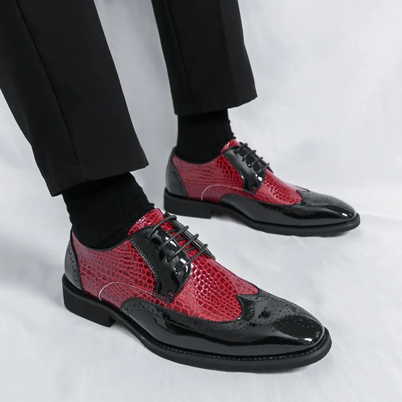 Men's multi-color patterned engraved leather shoes, fashionable business formal casual shoes, large size, office men's shoes
