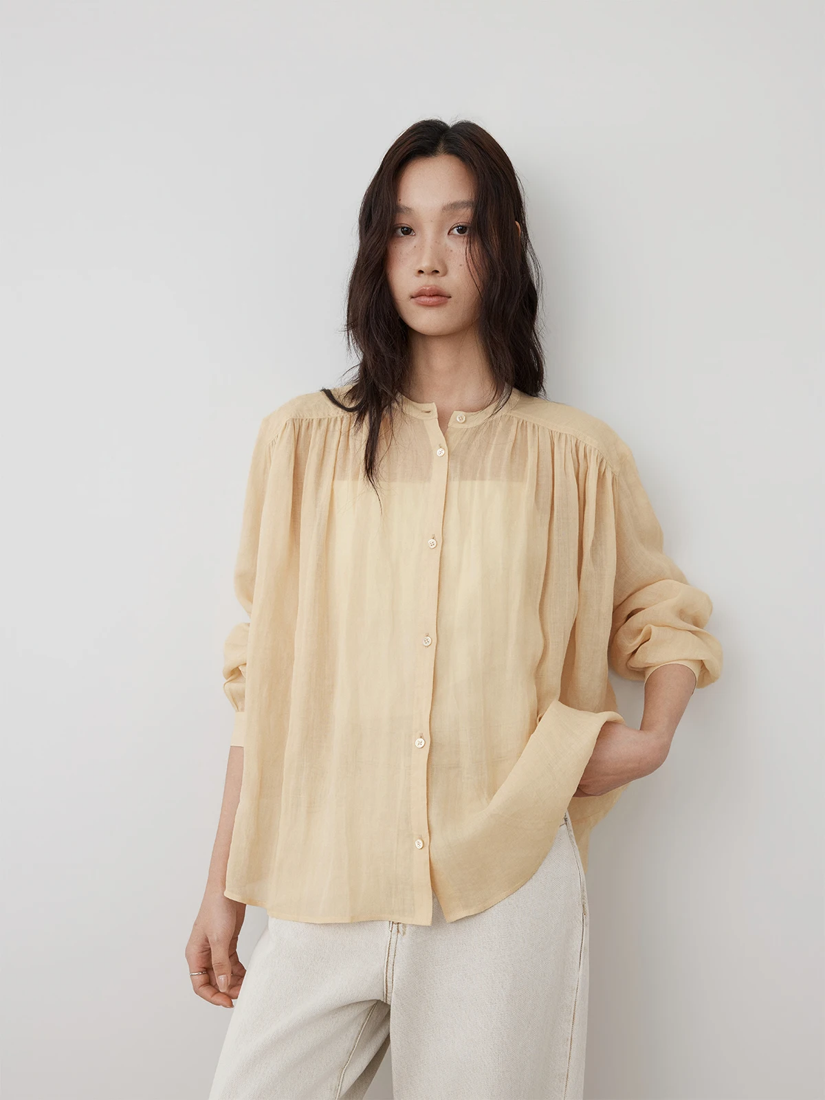 

Женская рубашка свободного кроя с рукавами-фонариками и круглым вырезом, повседневный стиль, из льняной ткани, дышащая, комфортная, модный топ для весны и лета