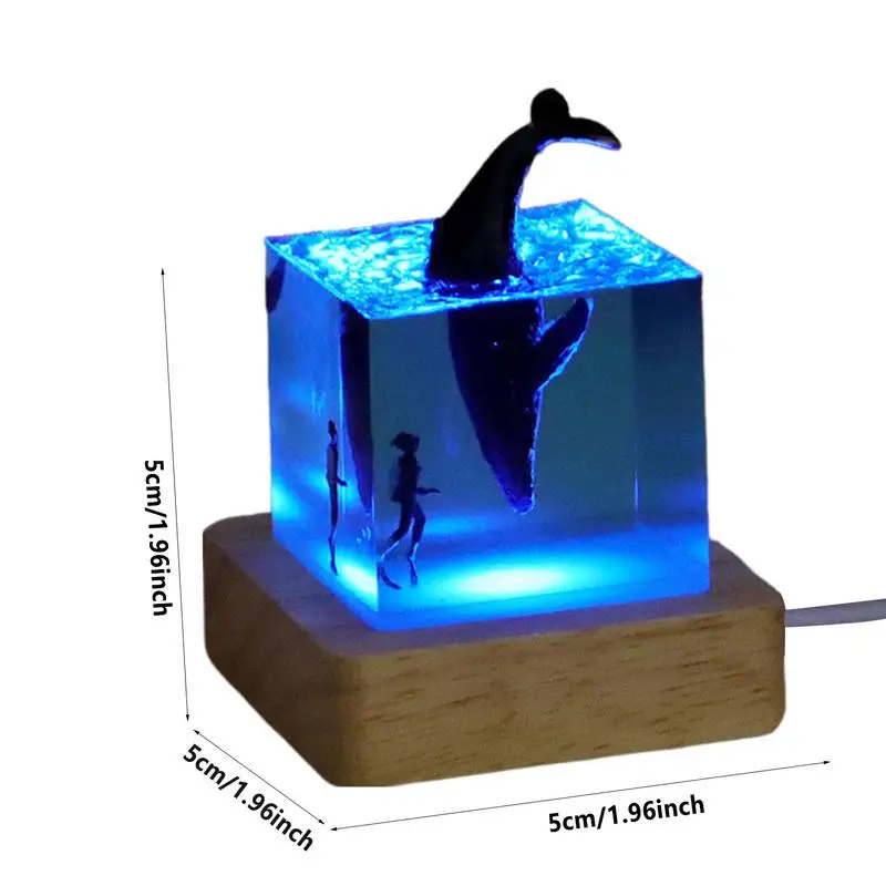 5CM Portable DIY Whale Diver Lamp Cube Waterproof Resin Table Decoration Ocean Home Ornament For Children\'s Room Night Light