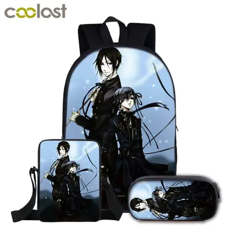 Harajuku Japan Black Butler 3pcs/set 3D Print 3pcs/Set School Bags Laptop Daypack Backpack Inclined shoulder bag Pencil Case