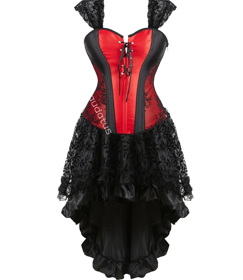 

Корсетное платье на бретелях для женщин, комплект юбки-пачки с кружевом, костюм для вечеринки, сексуальный наряд в стиле бурлеск, баск, большие размеры, готический, черный, зеленый