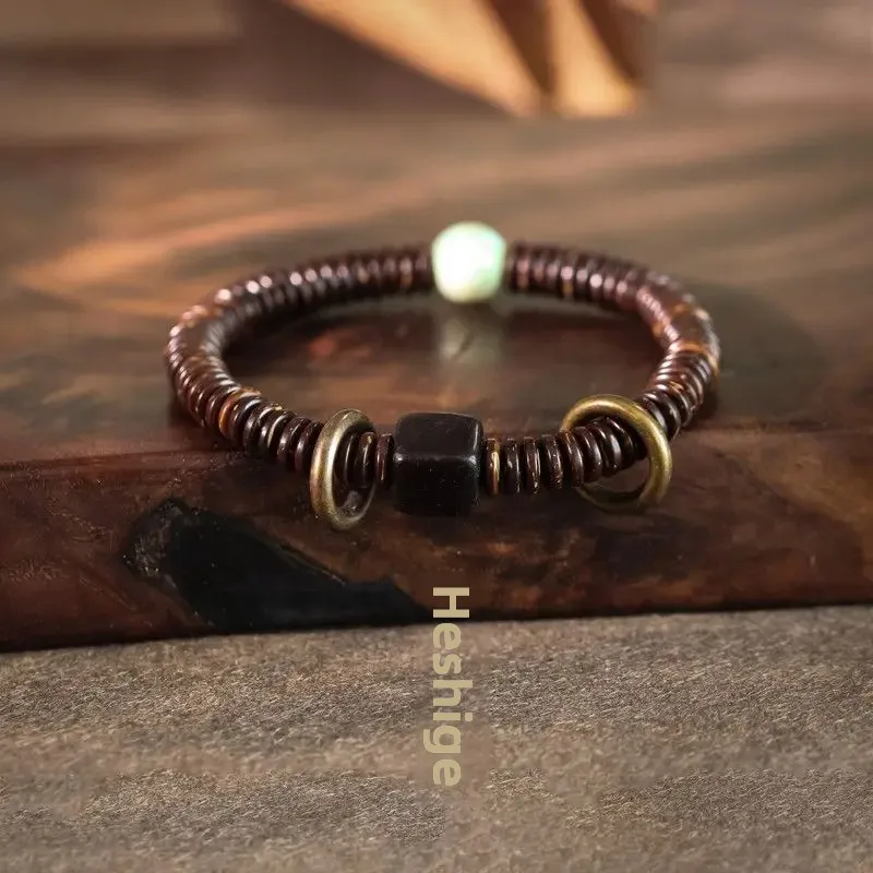 Original Design Natural Coconut Shell Single Circle Bracelet Color Spacer Buddha Beads Hand String Retro Literary Lovers Jewelry