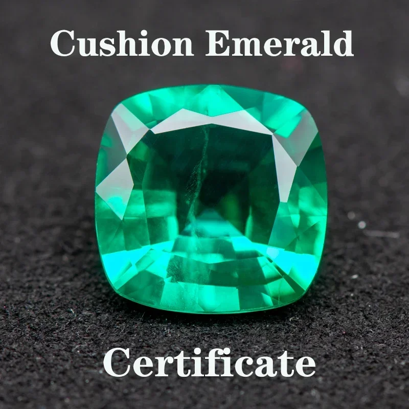 Lab Grown Colombia Emerald Cushion Charms Gemstone Extremely Shiny Quality DIY Ring Necklace Earrings Main Materials Certificate