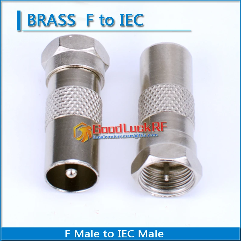 1X Pcs F To IEC DVB-T TV PAL Connector Socket Brooches F Male to IEC Male Plug Nickel Brass Straight Coaxial RF Adapters