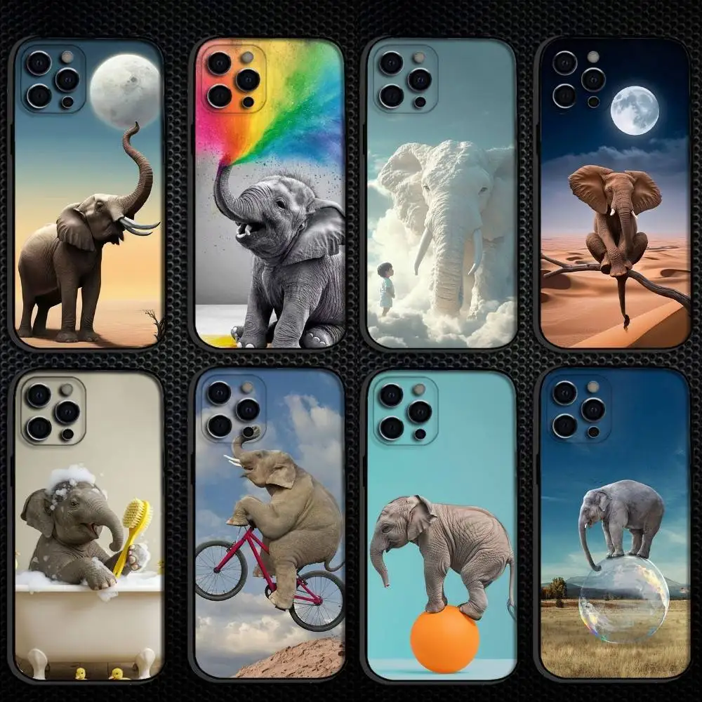 

Elephant Digital art Phone Case For iPhone 16,15,14,13,12,11 Plus,Pro Max, Soft Silicone Black Cover