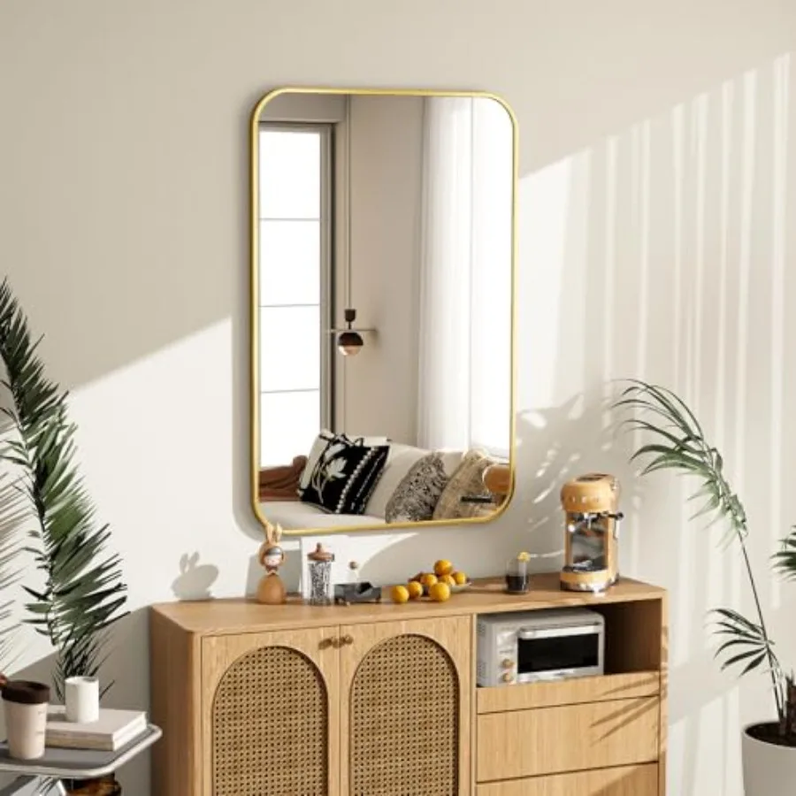 

Зеркало для ванной 24x36 дюймов - настенное косметическое зеркало с закругленными углами, рама из алюминиевого сплава, для горизонтального и вертикального крепления