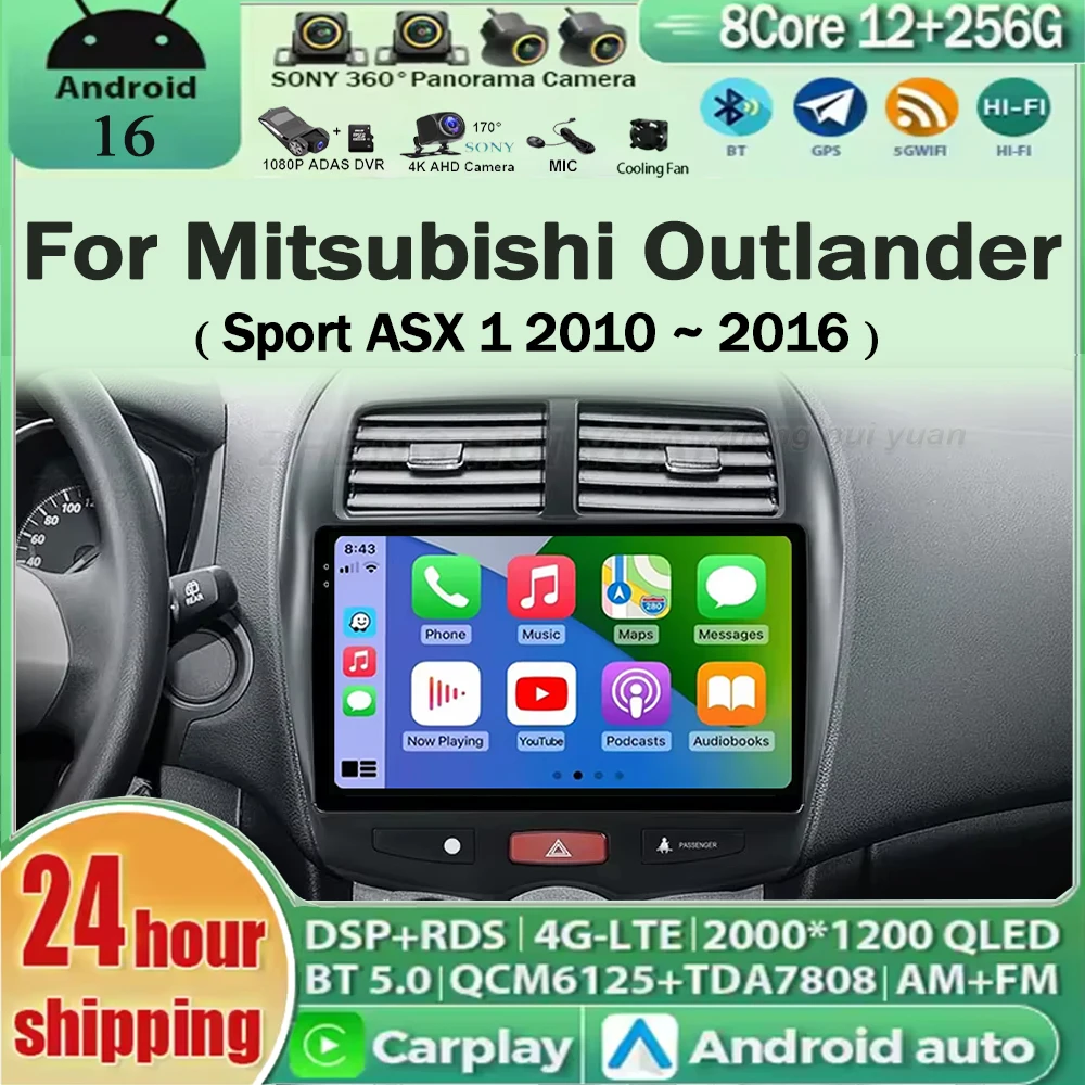 For Mitsubishi RVR Outlander Sport ASX 1 2010 - 2016 Android 16 Car Radio Multimedia Player Android Auto Carplay Head Unit Navig