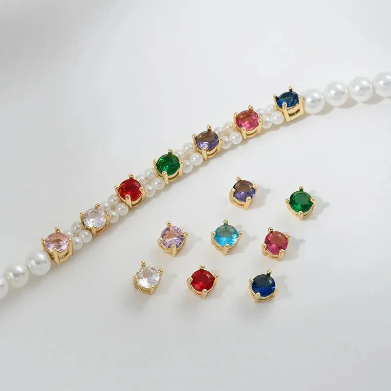 6PCS 14K Gold Plated Brass Round Zircon Charm for Bracelets Making Supplies, Loose Spacer Beads For Making Jewelry Necklace view 2
