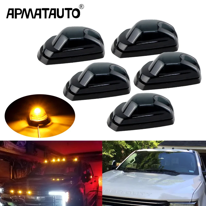 5pcs Smoked Lens Amber LED Cab Roof Marker Clearance Lights For 2017-2022 Ford F250 F350  F450 F550 SD