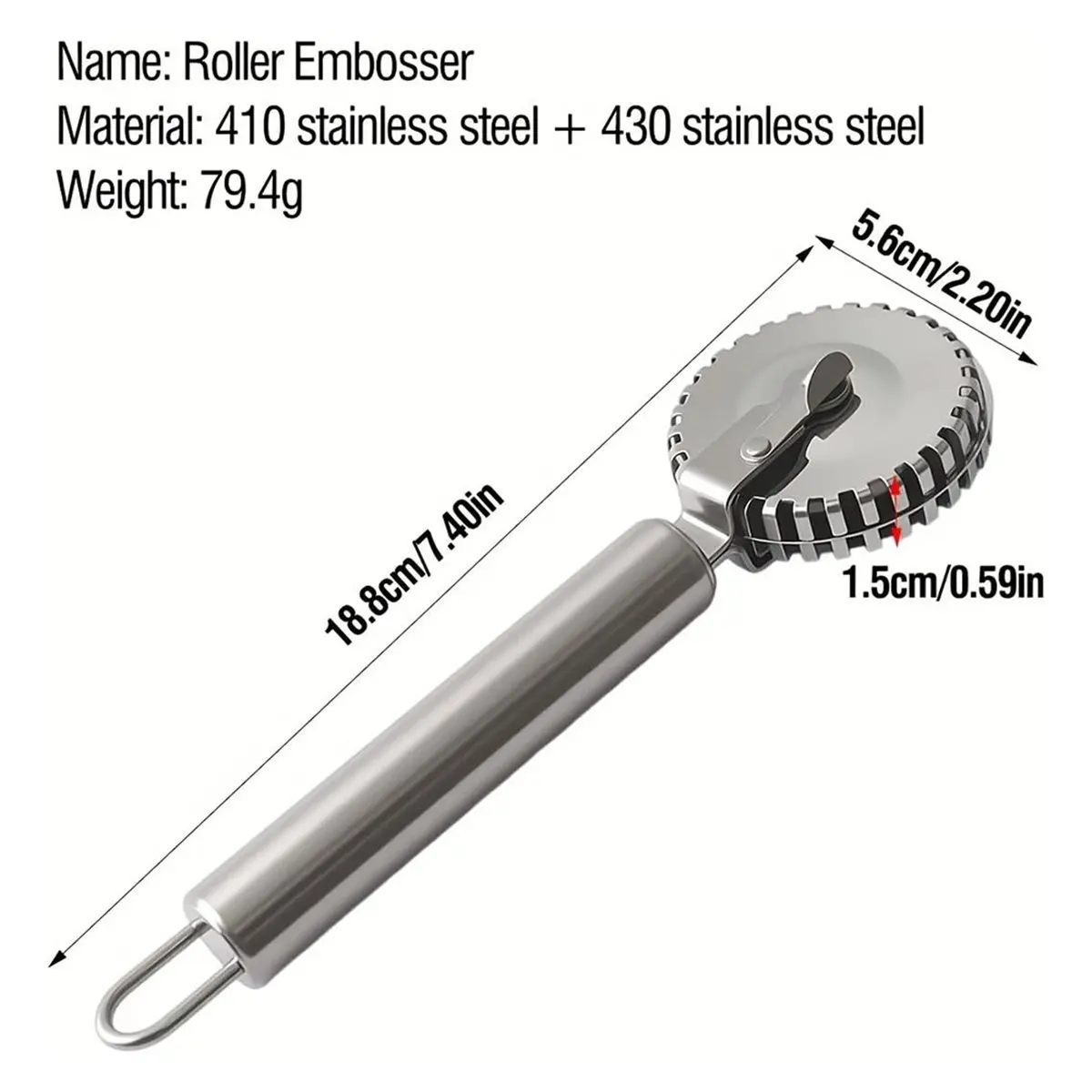 AA83 1pc Stainless Steel Pastry Roller - Dough Crimper for Baking, Dumplings & Empanadas