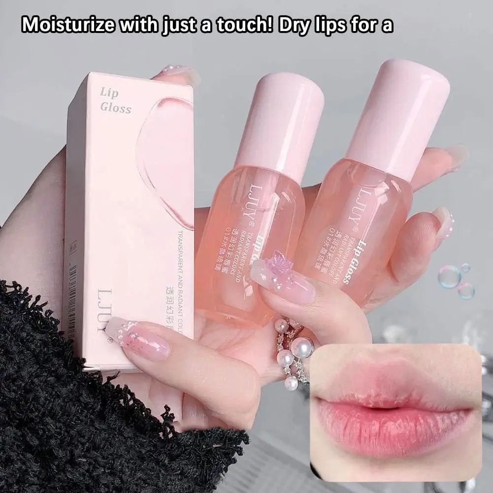 Aceite de labios de gelatina de cristal de fruta, brillo de labios de cristal transparente hidratante, suero de labios transparente, Cosméticos de maquillaje para el cuidado de los labios