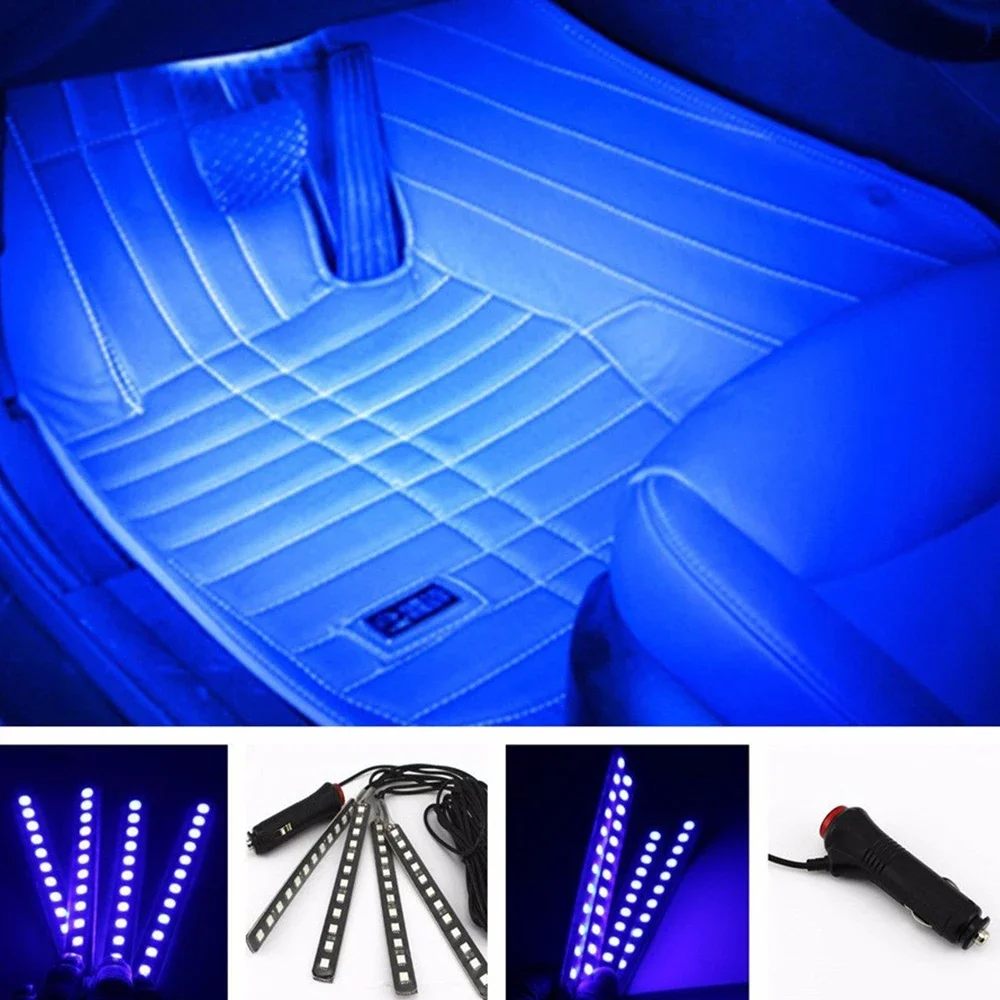 Multicolor Car 48 LED 4 In1 Interior Atmosphere Lights Dash Floor Foot Strip Lights Adapter Decorative Lamp For 12-24V