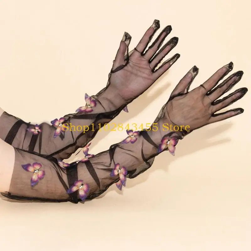 49MC Formal Occasion Tulle Gloves for Women Evening Dress Stage Show Gloves Banquet Gloves Wedding Ceremony Long Sheer Gloves