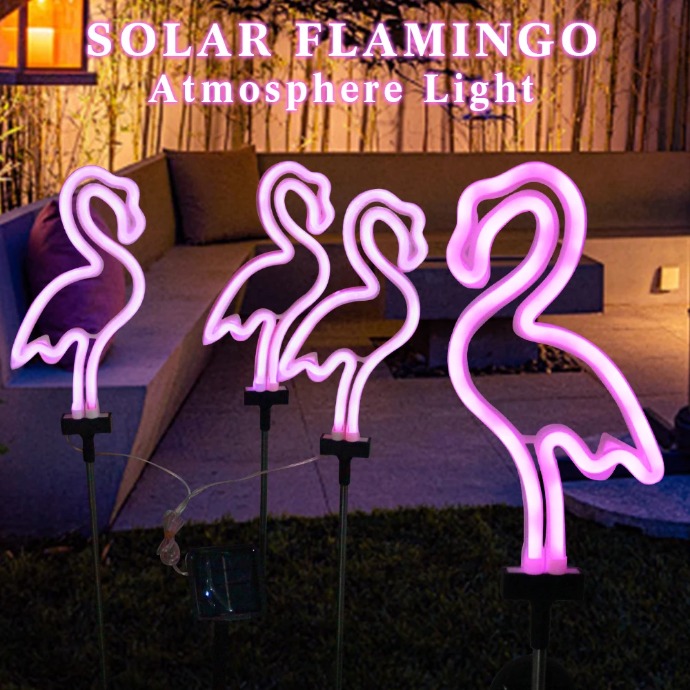 Solar Flamingo Light LED Outdoor Courtyard Lamp Garden Light Waterproof Stake Light Pathway Decor Solar Patio Ground Lantern 5