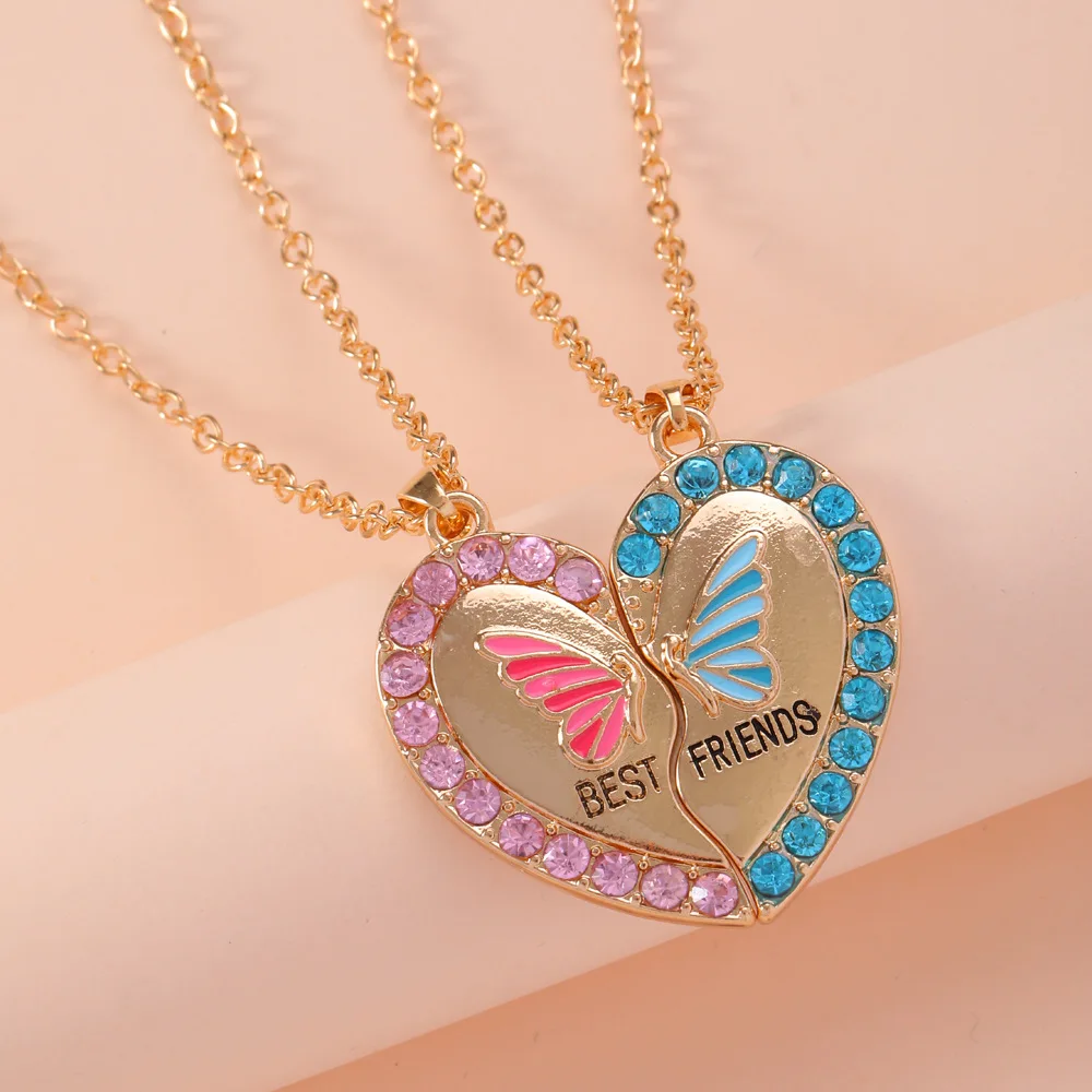 1Pc Butterfly Heart Shaped Necklaces for Women Girls Fashion Best Friends Heart Broken Stitching Pendant BFF Jewelry Gifts 2024