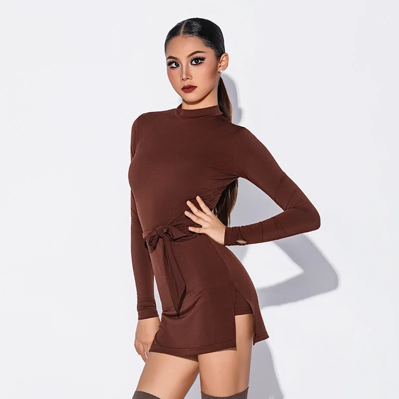 2025 여성을위한 새로운 라틴 댄스 복장 긴 소매 연습 옷 삼바 차차 성인 여성 라틴 공연 복장 DQS20984