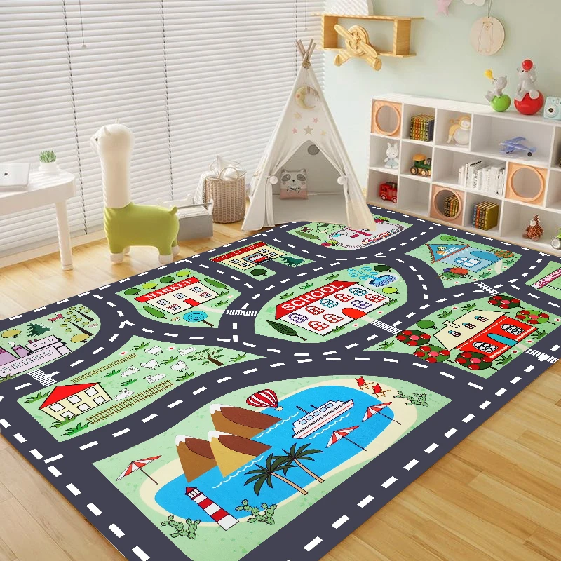 City Traffic Road Map Carpets for Living Room Car Track Bedroom Decoration Rug Children Kids Play Mat Non Slip Floor Mats tapete