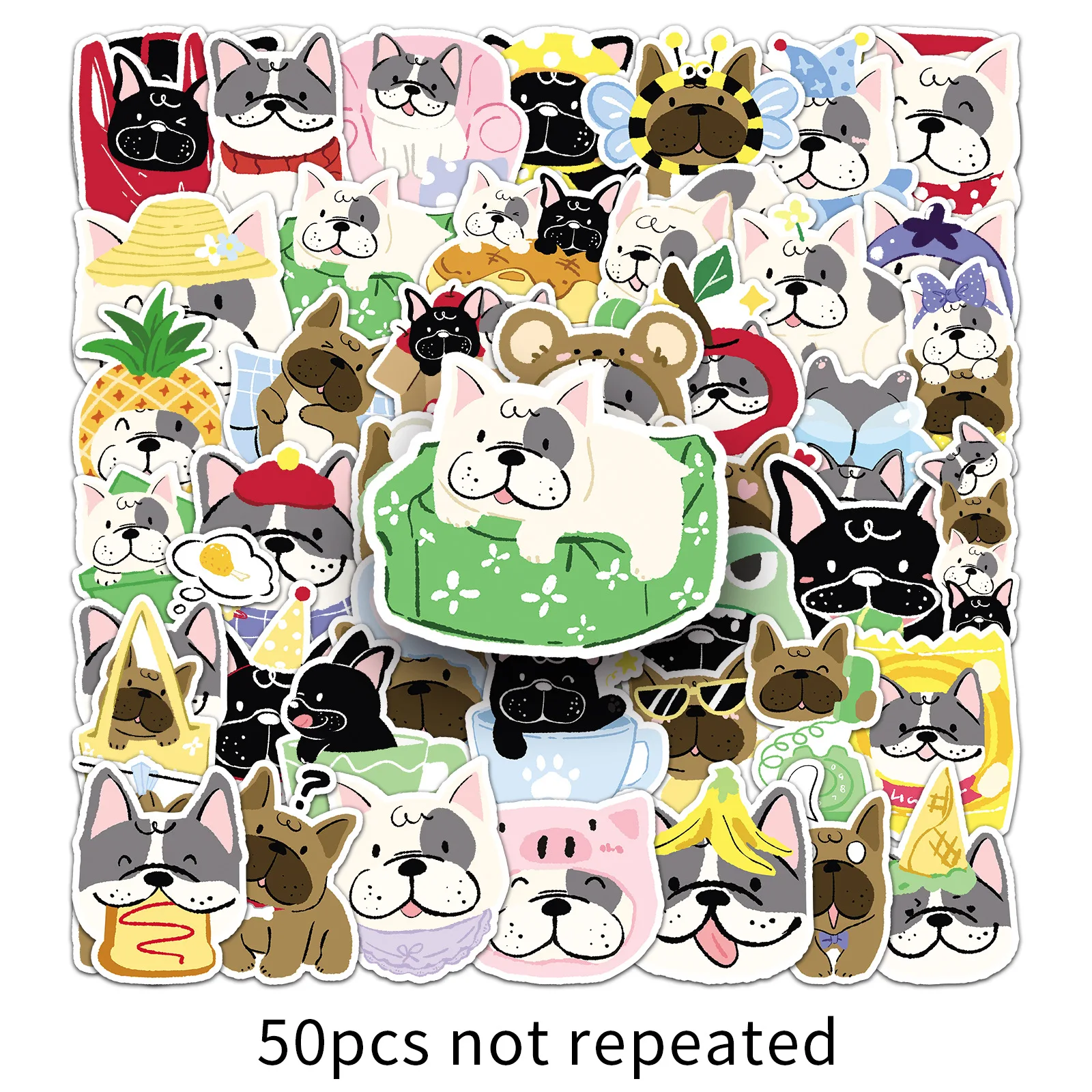 

50PCS Cartoon Cute Pet Dog French Bulldog Sticker Creative DIY Water Cup Refrigerator Laptop Waterproof Graffiti Decal Toys