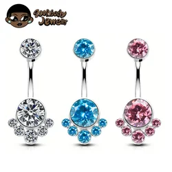 ASTM F136 Titanium Blue Zircon Sparkle Belly Button Ring Piercing Luxury Sexy Girls Belly Jewelry 14G Internal Thread Pink