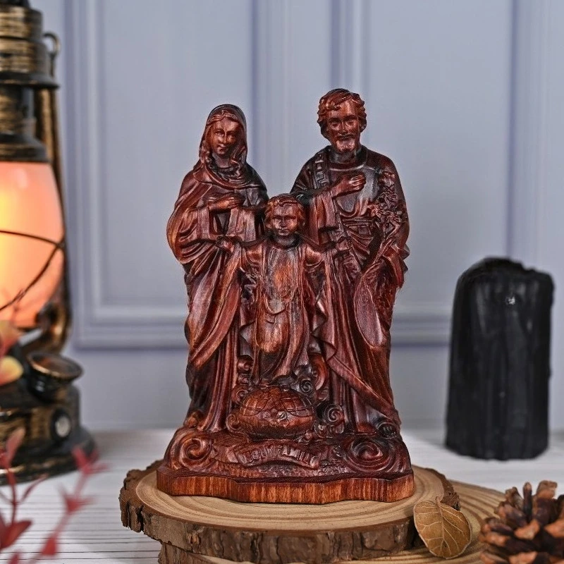 Solid Wood Carvings Sagrada Família Round Sculptures, European and American Style Figures Living Room Decor