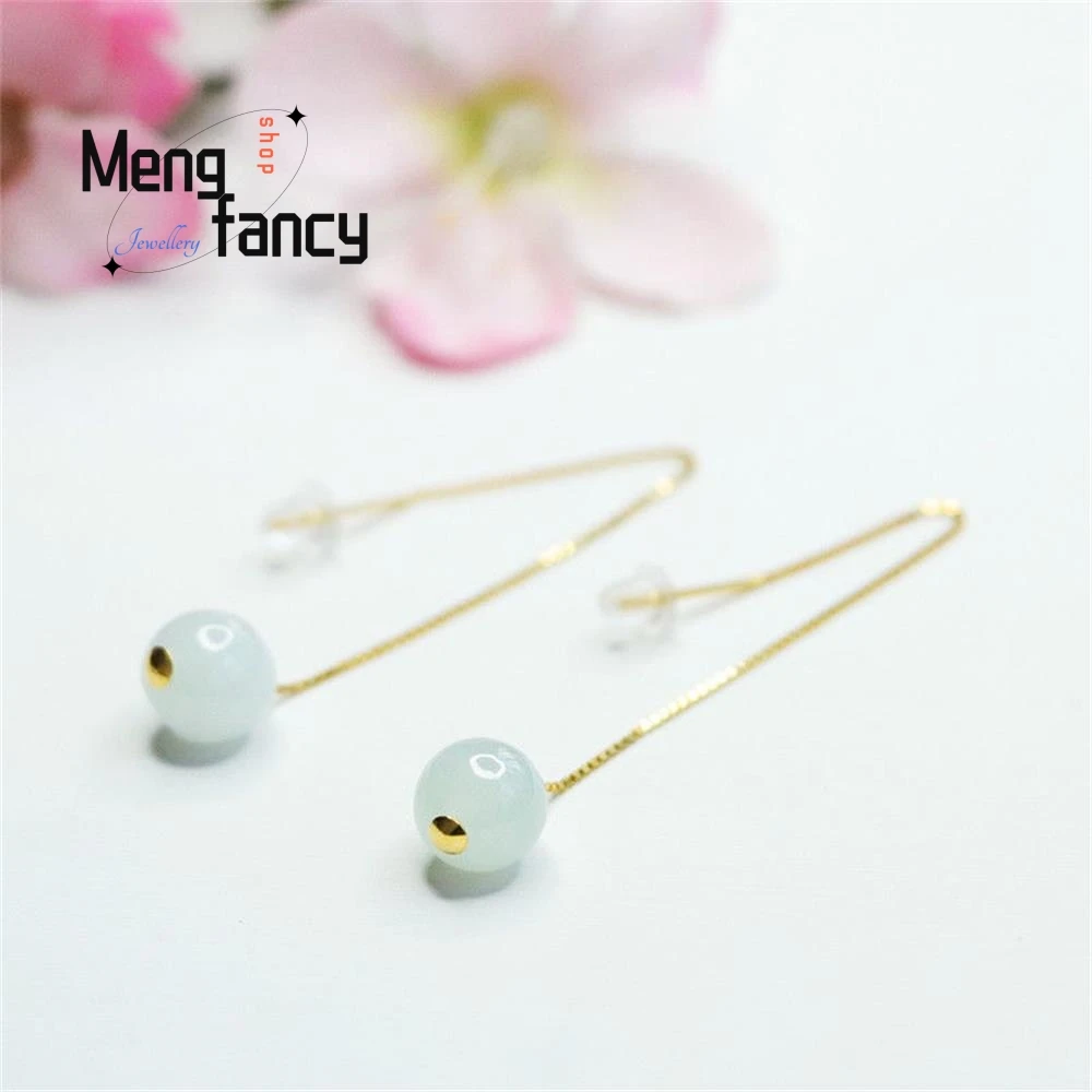 Myanmar A-goods Natural Jadeite Round Bead Ear Wire Jade Earrings Exquisite High-grade Sexy Young Girls Luxury Quality Jewelry