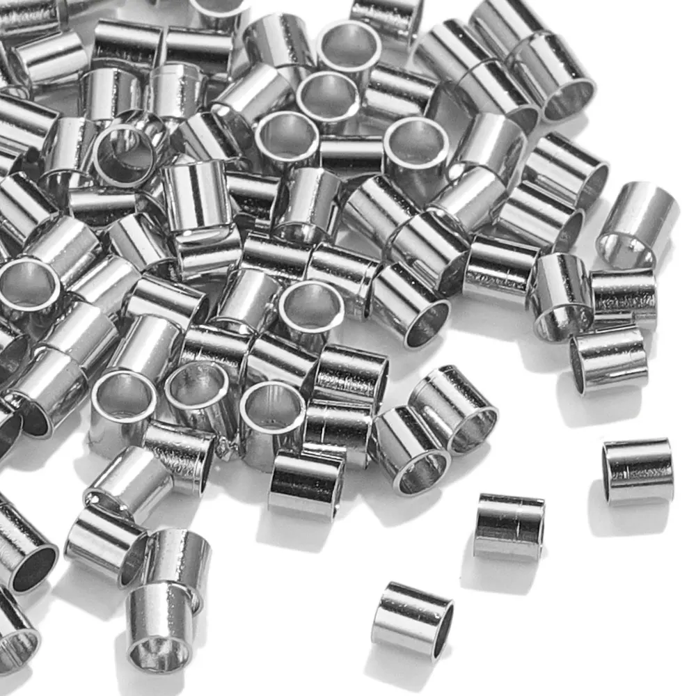 200pcs Stainless Steel Tube Crimp End Beads Clip Foldover Stopper Spacer Bead For DIY Jewelry Making Supplies Crimp & End Beads