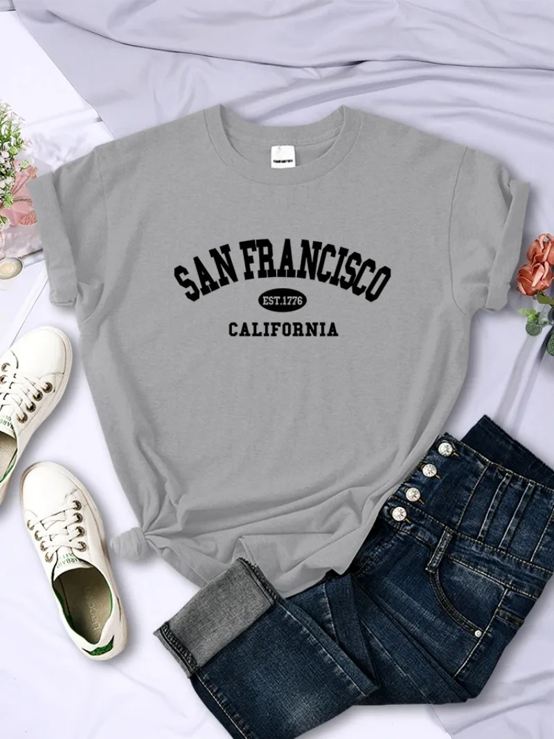 Women T-Shirt Casual Breathable Short Sleeve Fashion Personality Tees Soft Tshirt Sanfrancisco Est.1776 California Letter Street