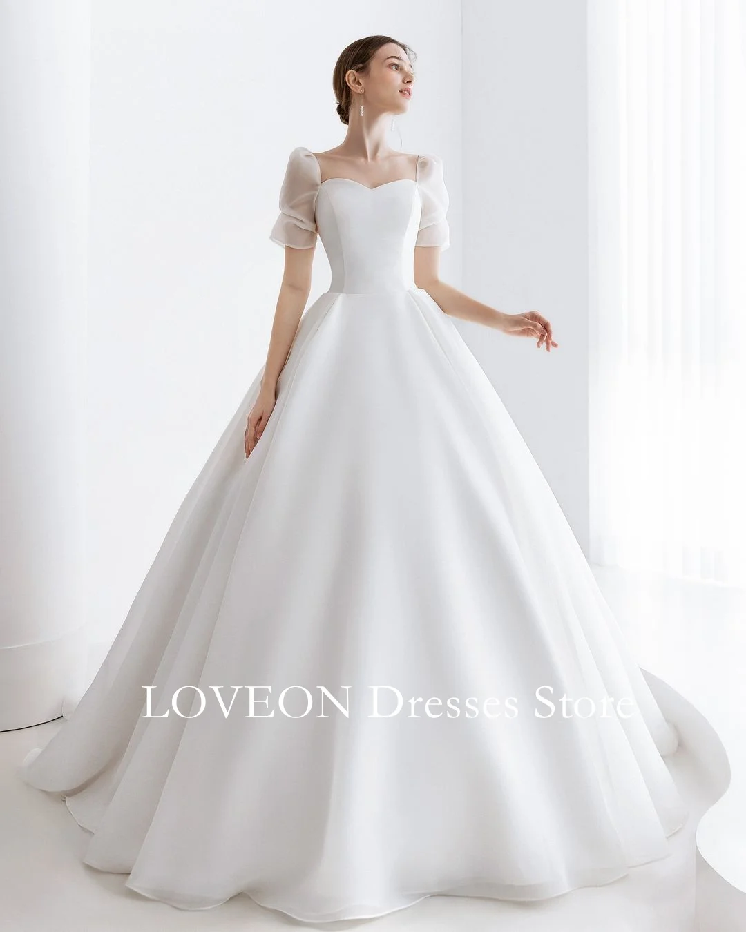 Loveon Sweetheart Elegant Wedding Dresses Corset  프롬드레스 Princess Organza  Korea Pretty Ivory Bride Gowns Party Women Bride