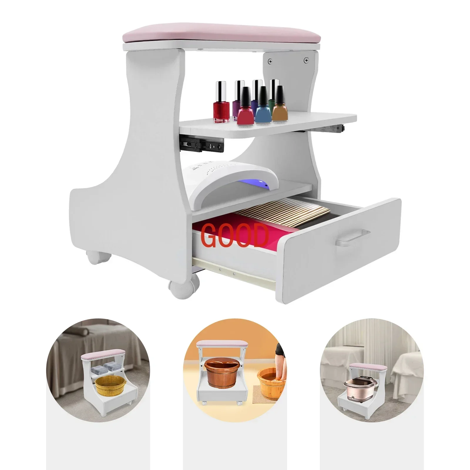 

Pedicure Stool Foot Rest Pedicure Manicure Funiture Beauty Nail Trolley Cart Footbath Stool with Wheels