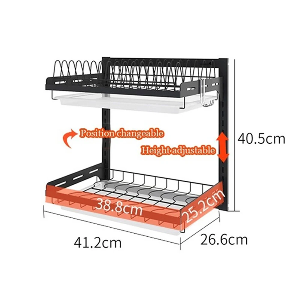 New 304 Stainless Steel Kitchen Bowl Rack Tableware Cup Drainer Dish Drying Rack Kitchen Wall-mounted Storage Rack Storage Box