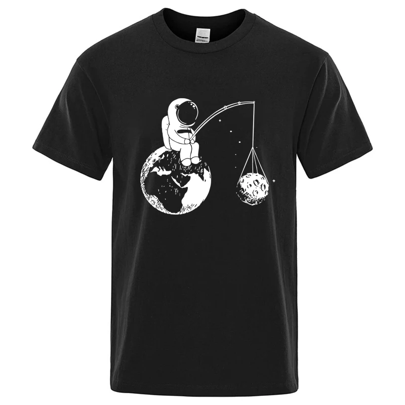 Summer Men High Quality T-shirt Cotton Blend Funny Design Astronaut Printing for Men Loose Top Cool Casual Tshirt Male Shirts