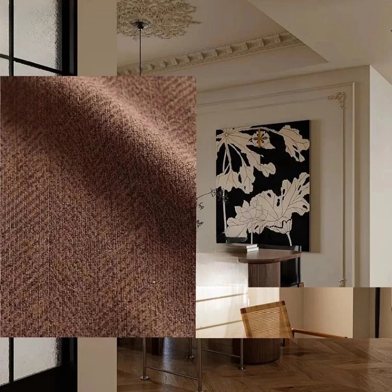 Custom Size Caramel Colored Cotton Linen Thickened and Fully Shading Luxury Curtains for Living Dining Room Bedroom Door Elegant