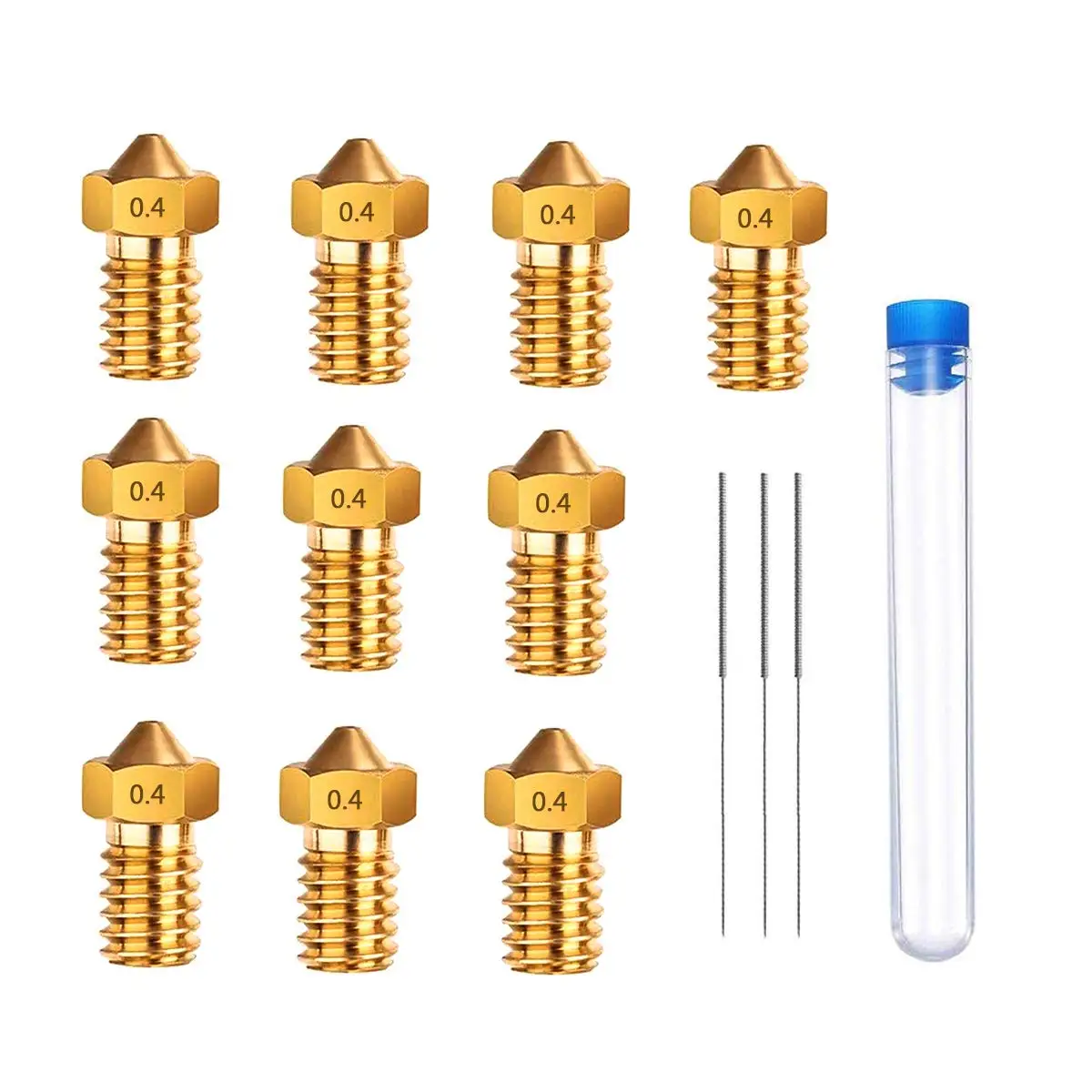 

10PCS 3D Printer Nozzle 0.4mm Brass Nozzle Extruder Print Head for 1.75mm Filament E3D V5-V6 3D Printer with Cleaning Needles